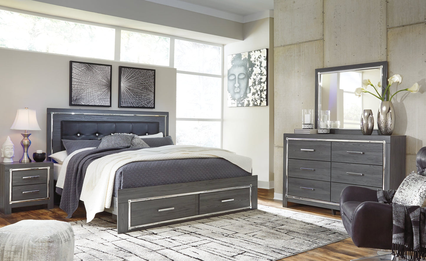 Lodanna King Panel Bed with 2 Storage Drawers with Mirrored Dresser Furniture Mart -  online today or in-store at our location in Duluth, Ga. Furniture Mart Georgia. View our lowest price today. Shop Now. 