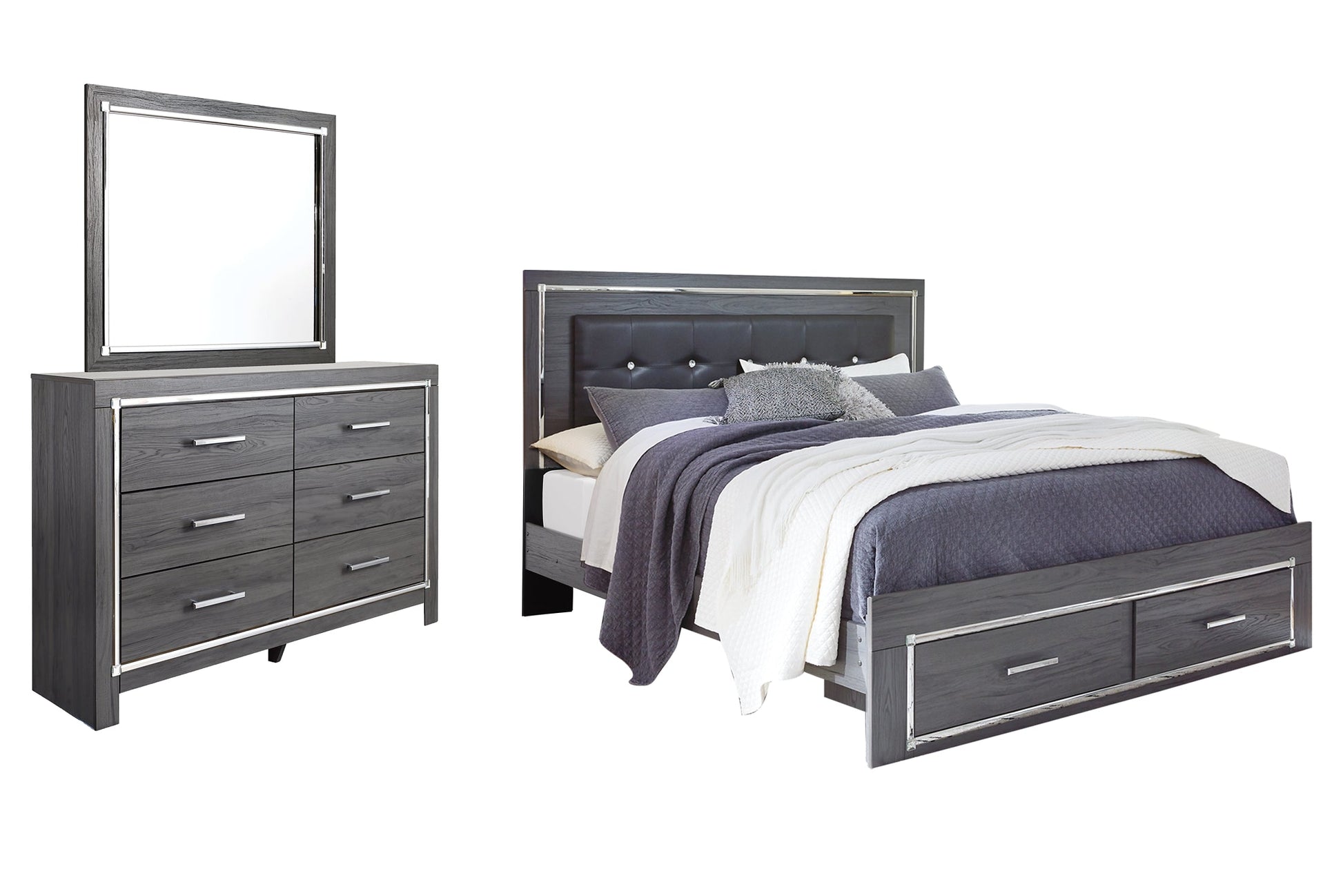 Lodanna King Panel Bed with 2 Storage Drawers with Mirrored Dresser Furniture Mart -  online today or in-store at our location in Duluth, Ga. Furniture Mart Georgia. View our lowest price today. Shop Now. 