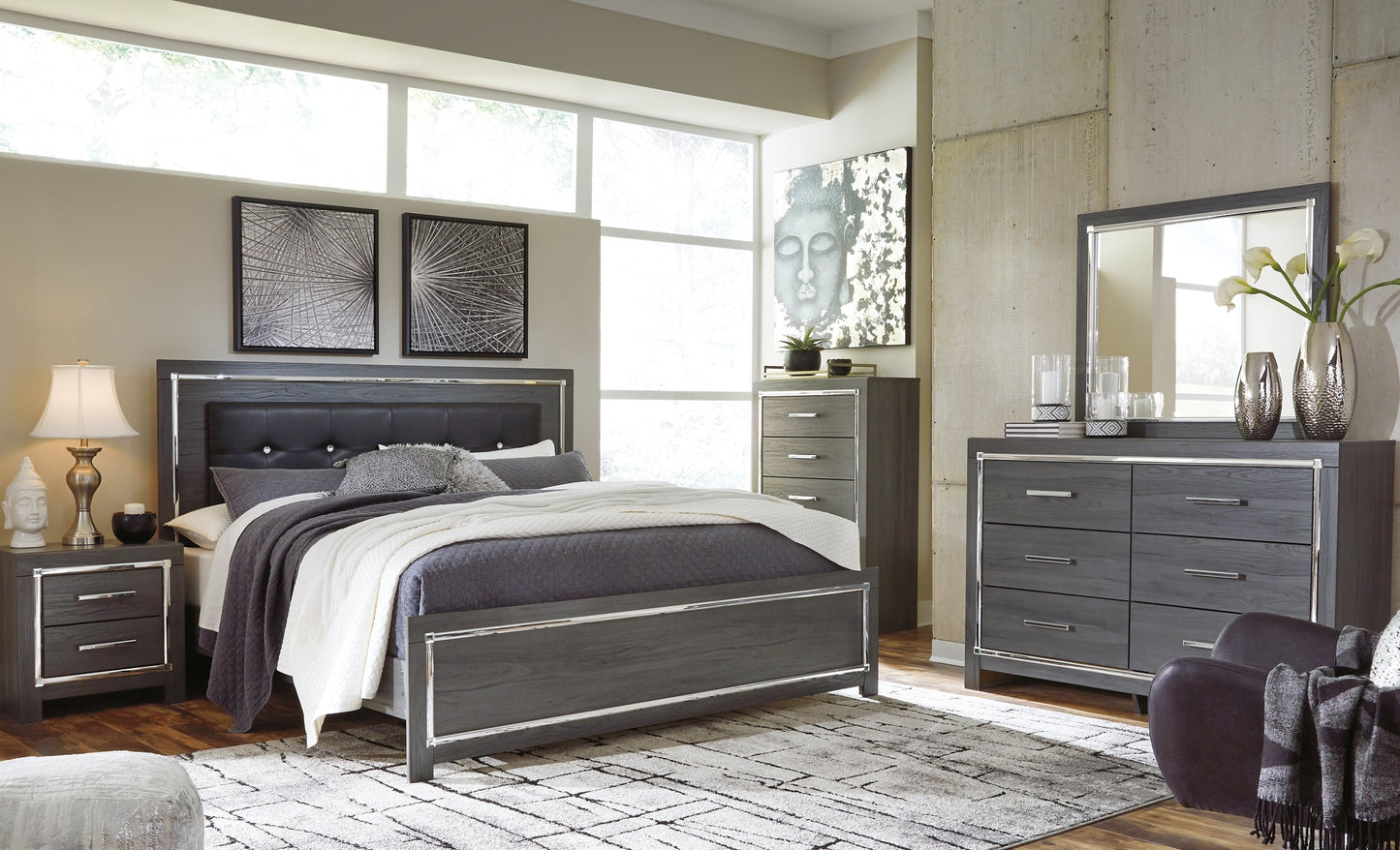 Lodanna King Panel Bed with Mirrored Dresser and Chest Furniture Mart -  online today or in-store at our location in Duluth, Ga. Furniture Mart Georgia. View our lowest price today. Shop Now. 