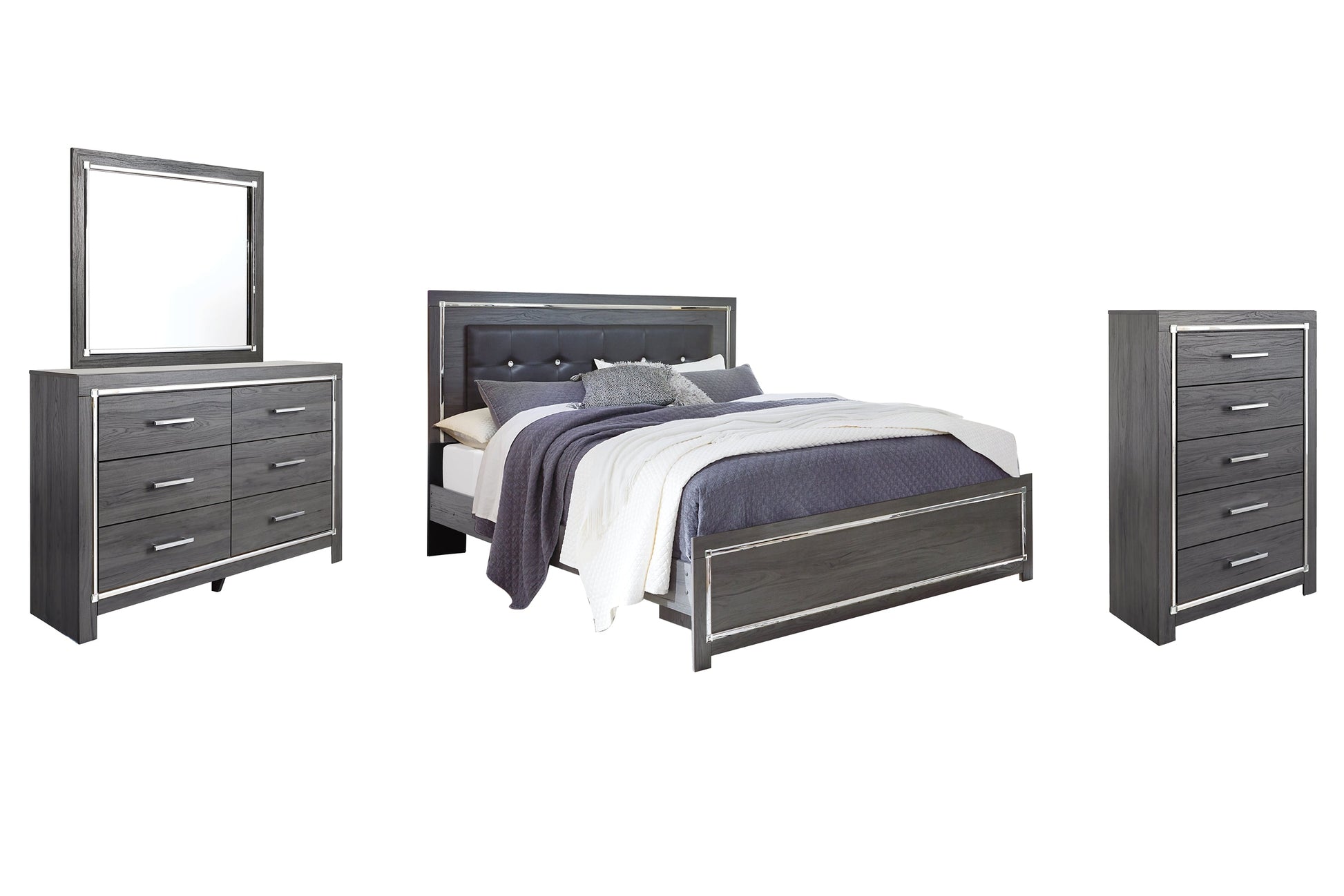 Lodanna King Panel Bed with Mirrored Dresser and Chest Furniture Mart -  online today or in-store at our location in Duluth, Ga. Furniture Mart Georgia. View our lowest price today. Shop Now. 