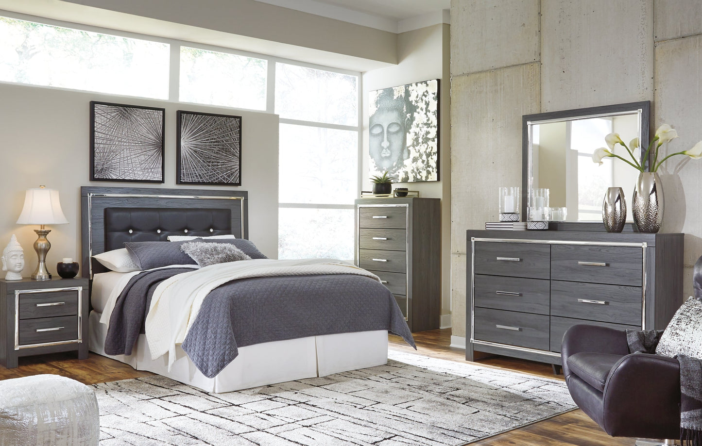Lodanna Queen/Full Upholstered Panel Headboard with Mirrored Dresser and 2 Nightstands Furniture Mart -  online today or in-store at our location in Duluth, Ga. Furniture Mart Georgia. View our lowest price today. Shop Now. 