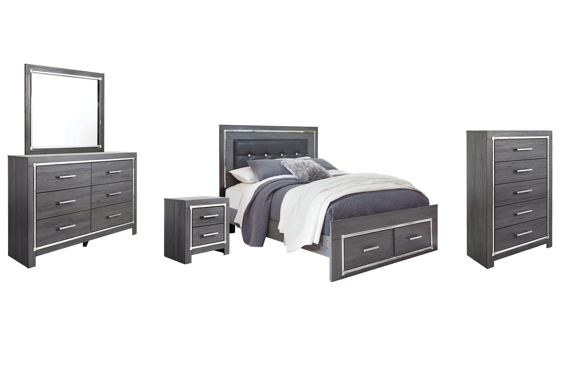 Lodanna Queen Panel Bed with 2 Storage Drawers with Mirrored Dresser, Chest and Nightstand Furniture Mart -  online today or in-store at our location in Duluth, Ga. Furniture Mart Georgia. View our lowest price today. Shop Now. 