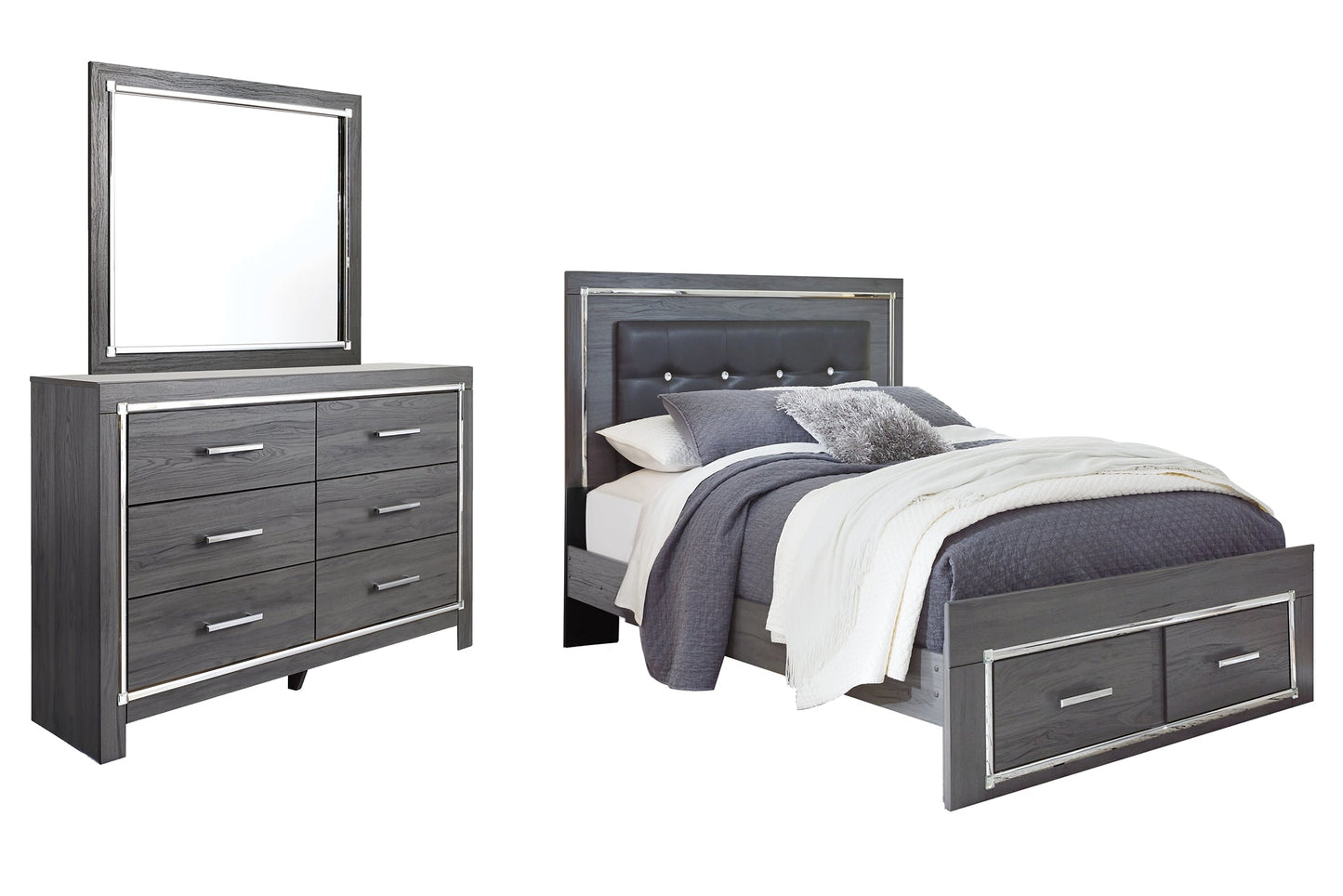 Lodanna Queen Panel Bed with 2 Storage Drawers with Mirrored Dresser Furniture Mart -  online today or in-store at our location in Duluth, Ga. Furniture Mart Georgia. View our lowest price today. Shop Now. 