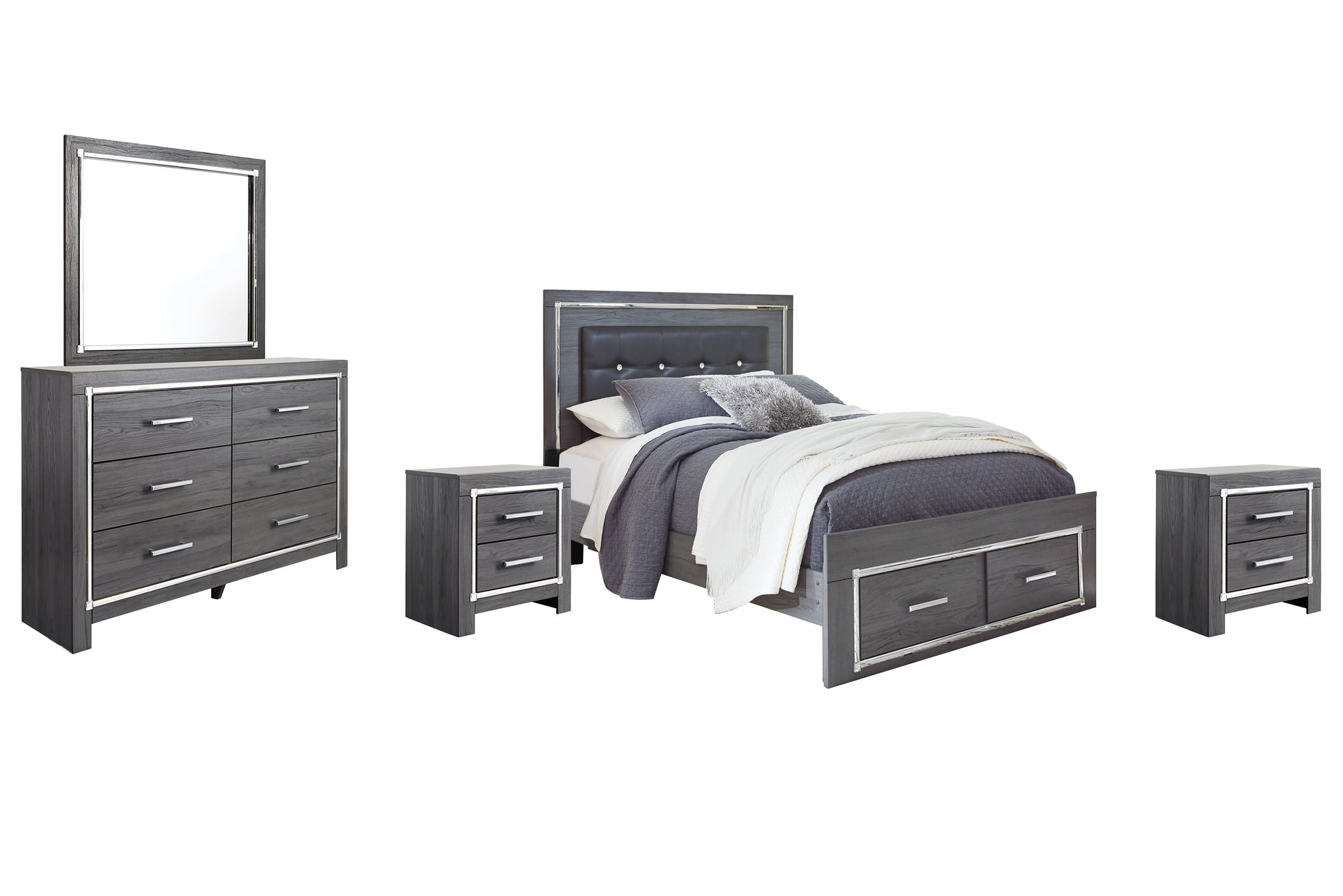 Lodanna Queen Panel Bed with 2 Storage Drawers with Mirrored Dresser and 2 Nightstands Furniture Mart -  online today or in-store at our location in Duluth, Ga. Furniture Mart Georgia. View our lowest price today. Shop Now. 