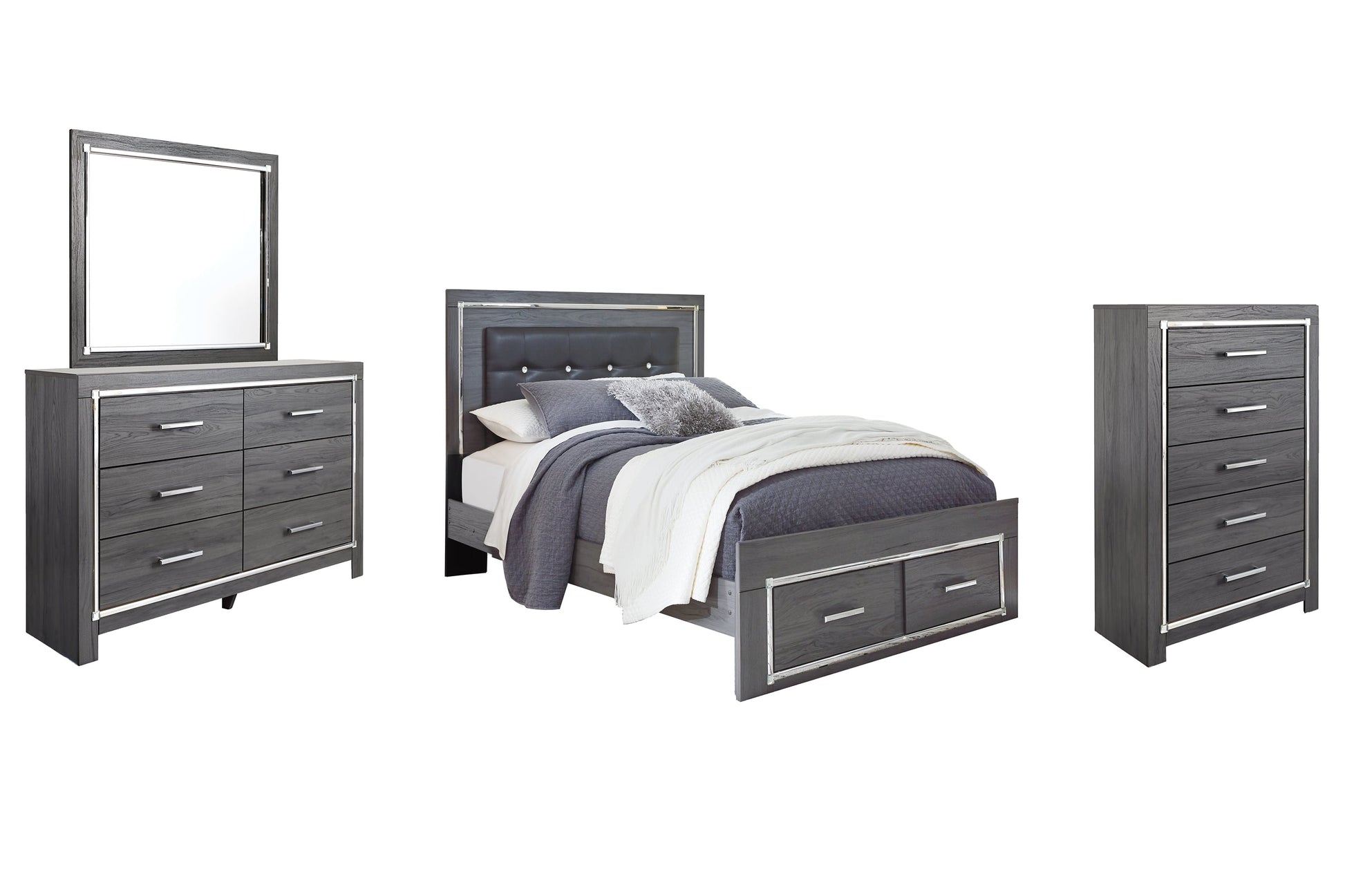 Lodanna Queen Panel Bed with 2 Storage Drawers with Mirrored Dresser and Chest Furniture Mart -  online today or in-store at our location in Duluth, Ga. Furniture Mart Georgia. View our lowest price today. Shop Now. 