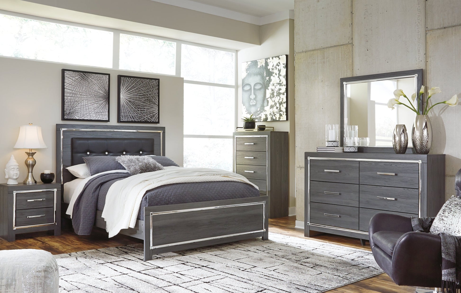 Lodanna Queen Panel Bed with Mirrored Dresser and Chest Furniture Mart -  online today or in-store at our location in Duluth, Ga. Furniture Mart Georgia. View our lowest price today. Shop Now. 