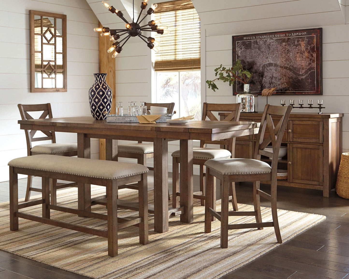 Moriville Counter Height Dining Table and 4 Barstools and Bench with Storage Furniture Mart -  online today or in-store at our location in Duluth, Ga. Furniture Mart Georgia. View our lowest price today. Shop Now. 