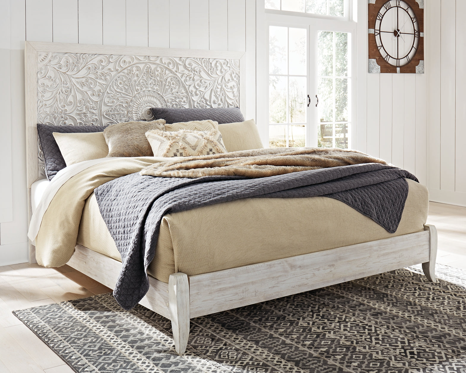 Paxberry King Panel Bed with Mirrored Dresser and Chest Furniture Mart -  online today or in-store at our location in Duluth, Ga. Furniture Mart Georgia. View our lowest price today. Shop Now. 