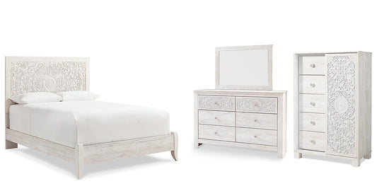 Paxberry Queen Panel Bed with Mirrored Dresser and Chest Furniture Mart -  online today or in-store at our location in Duluth, Ga. Furniture Mart Georgia. View our lowest price today. Shop Now. 