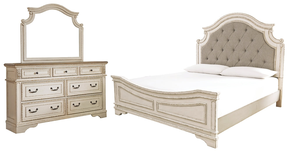 Realyn King Upholstered Panel Bed with Mirrored Dresser Furniture Mart -  online today or in-store at our location in Duluth, Ga. Furniture Mart Georgia. View our lowest price today. Shop Now. 