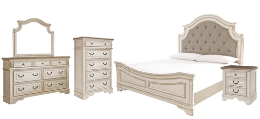 Realyn Queen Upholstered Panel Bed with Mirrored Dresser, Chest and Nightstand Furniture Mart -  online today or in-store at our location in Duluth, Ga. Furniture Mart Georgia. View our lowest price today. Shop Now. 