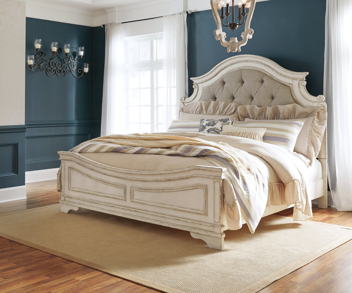 Realyn Queen Upholstered Panel Bed with Mirrored Dresser and 2 Nightstands Furniture Mart -  online today or in-store at our location in Duluth, Ga. Furniture Mart Georgia. View our lowest price today. Shop Now. 