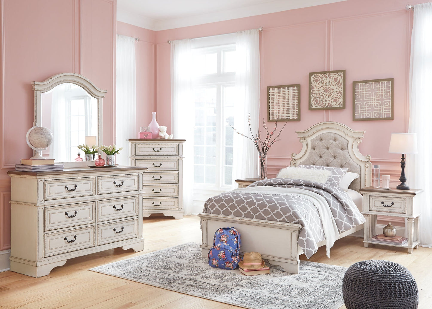 Realyn Twin Panel Bed with Mirrored Dresser, Chest and 2 Nightstands Furniture Mart -  online today or in-store at our location in Duluth, Ga. Furniture Mart Georgia. View our lowest price today. Shop Now. 