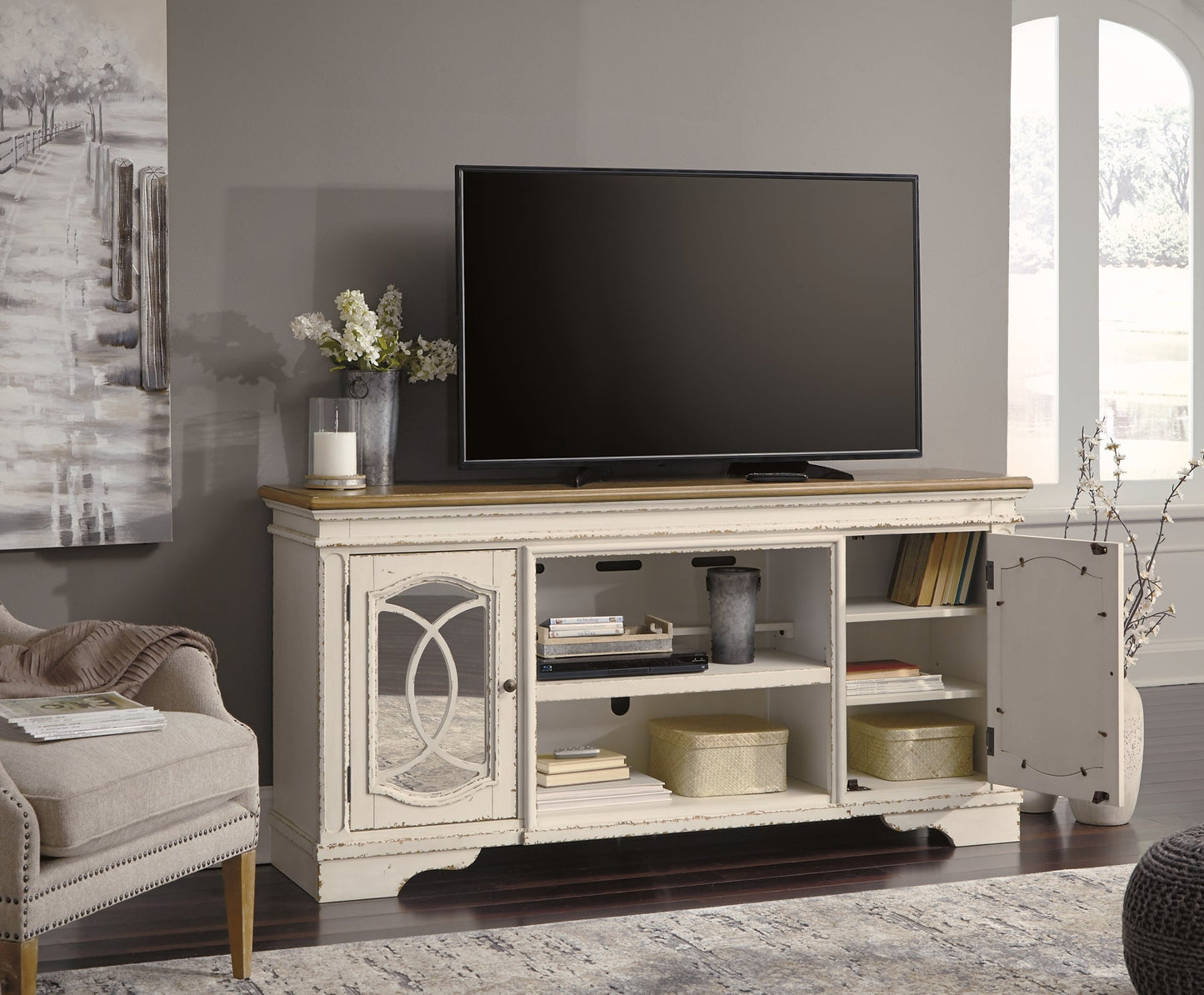 Realyn XL TV Stand w/Fireplace Option Furniture Mart -  online today or in-store at our location in Duluth, Ga. Furniture Mart Georgia. View our lowest price today. Shop Now. 