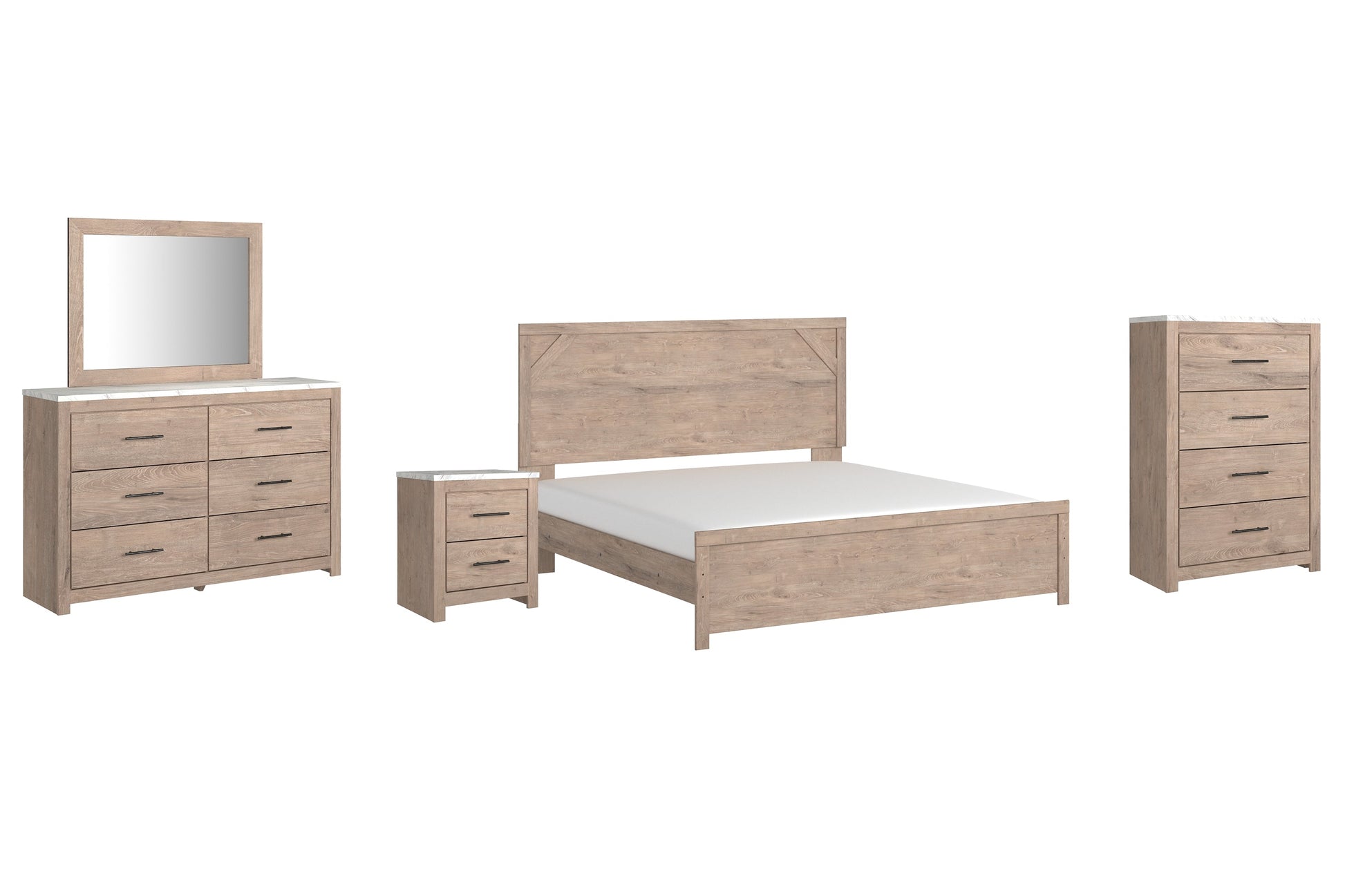 Senniberg King Panel Bed with Mirrored Dresser, Chest and Nightstand Furniture Mart -  online today or in-store at our location in Duluth, Ga. Furniture Mart Georgia. View our lowest price today. Shop Now. 