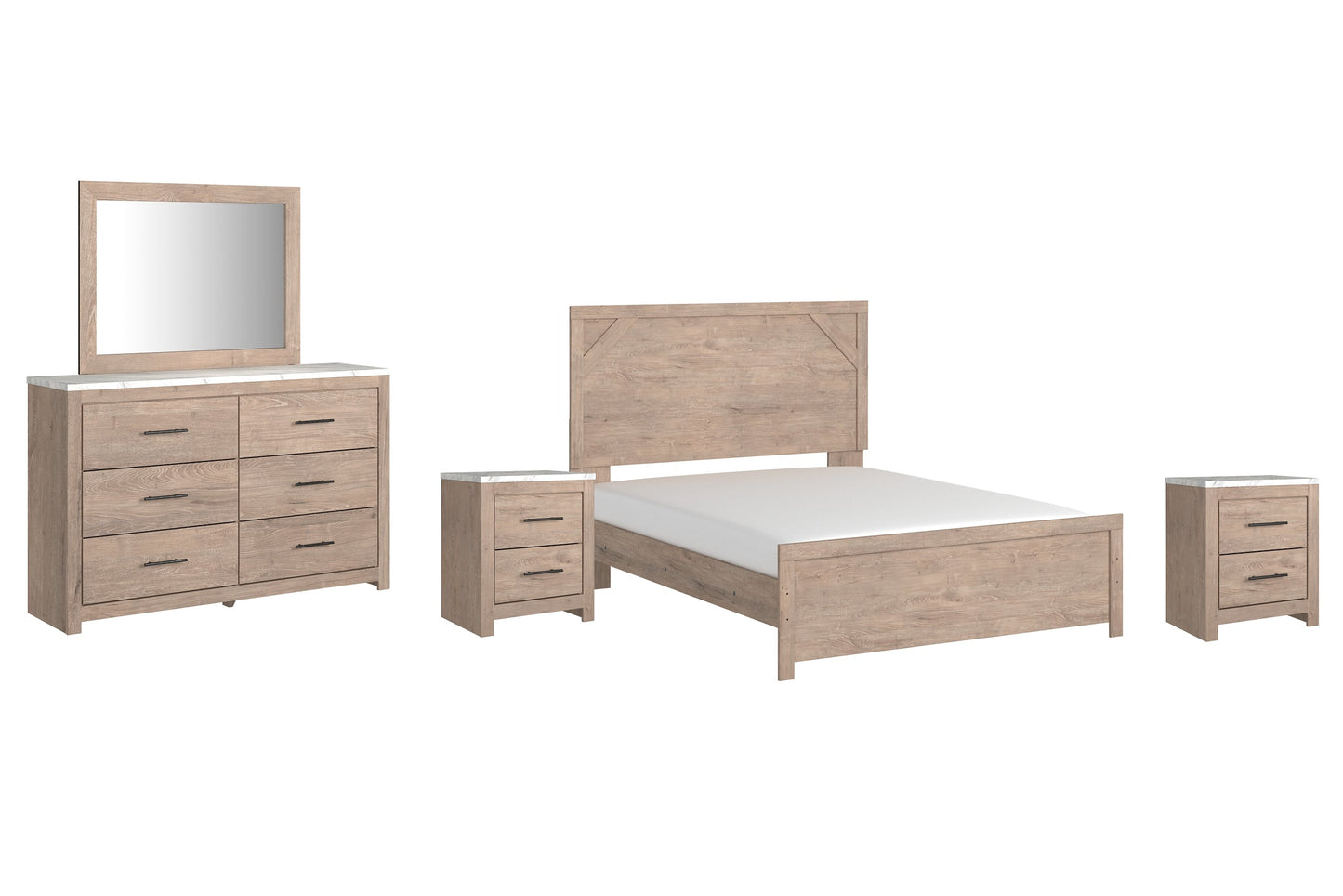 Senniberg Queen Panel Bed with Mirrored Dresser and 2 Nightstands Furniture Mart -  online today or in-store at our location in Duluth, Ga. Furniture Mart Georgia. View our lowest price today. Shop Now. 