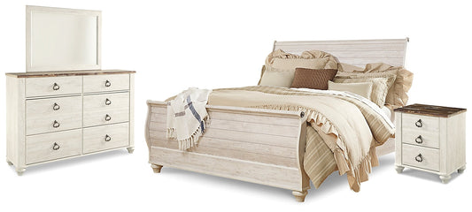 Willowton King Sleigh Bed with Mirrored Dresser and Nightstand Furniture Mart -  online today or in-store at our location in Duluth, Ga. Furniture Mart Georgia. View our lowest price today. Shop Now. 