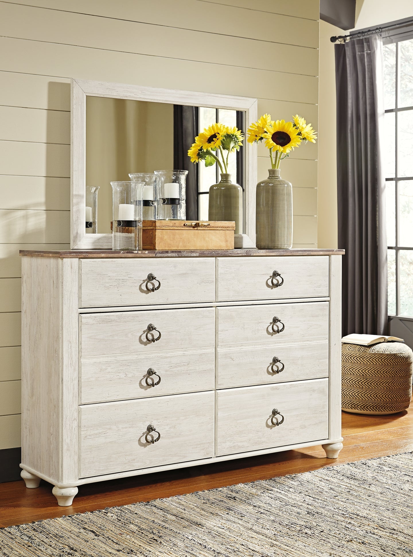 Willowton Queen Panel Bed with Mirrored Dresser, Chest and 2 Nightstands Furniture Mart -  online today or in-store at our location in Duluth, Ga. Furniture Mart Georgia. View our lowest price today. Shop Now. 