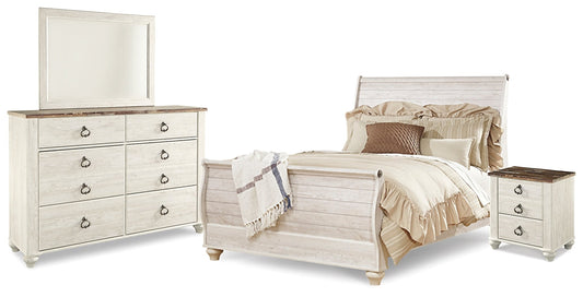 Willowton Queen Sleigh Bed with Mirrored Dresser and Nightstand Furniture Mart -  online today or in-store at our location in Duluth, Ga. Furniture Mart Georgia. View our lowest price today. Shop Now. 