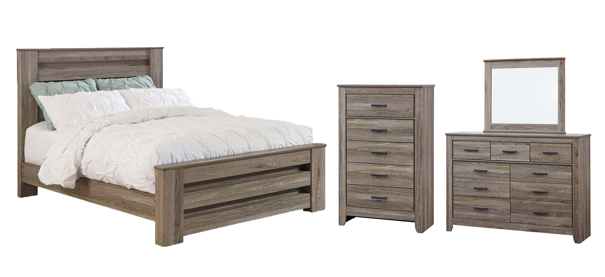 Zelen Queen Panel Bed with Mirrored Dresser and Chest Furniture Mart -  online today or in-store at our location in Duluth, Ga. Furniture Mart Georgia. View our lowest price today. Shop Now. 