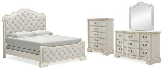Arlendyne California King Upholstered Bed with Mirrored Dresser and Chest