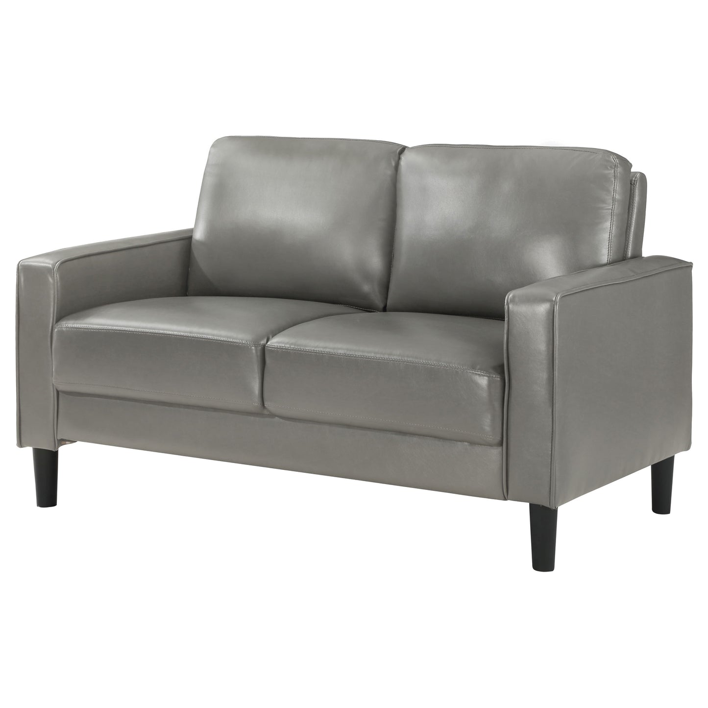 Ruth Upholstered Track Arm Faux Leather Loveseat Grey