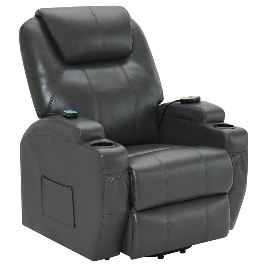 Sanger Upholstered Power Lift Massage Recliner Charcoal Grey