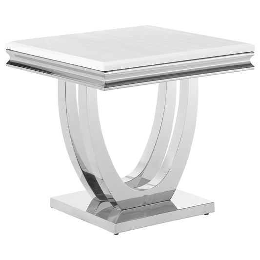 Kerwin Square Stone Top End Table White and Chrome