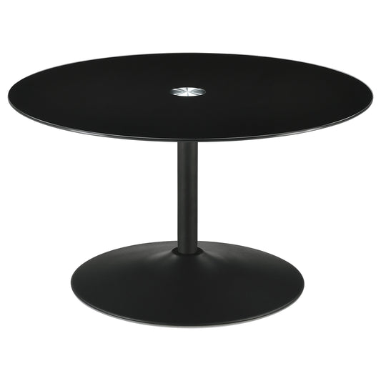 Ganso Round Metal Coffee Table with Tempered Glass Top Black
